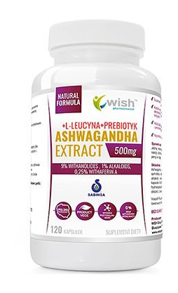 WISH Pharmaceutical Ashwagandha Extract + Л-лейцин + Пребиотик 500 mg